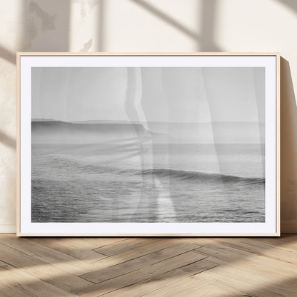 60635783-MGC-FP-36x24_Natural-Black White Seascape Wall Art Canvas Print, Framed Ocean Waves Art Picture Print, Misty Coastal Perfect Minimalist Coastal Decor