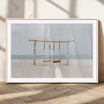 68327283-MGV-CV-36X24-Beach Swing Wall Art Canvas Print, Framed Quiet Beach Art Picture Print, Calm Shoreline Perfect Bohemian Coastal Decor Artwork