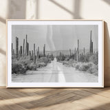 35537313-MGC-FP-36x24_Natural-Monochrome Desert Wall Art Canvas Print, Framed Cactus Path Art Picture Print, Southwestern Landscape Perfect Southwestern
