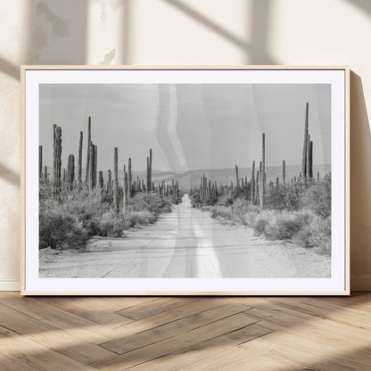 35537313-MGC-FP-36x24_Natural-Monochrome Desert Wall Art Canvas Print, Framed Cactus Path Art Picture Print, Southwestern Landscape Perfect Southwestern