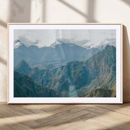 79393816-MGC-FP-36x24_Natural-Misty Mountain Wall Art Canvas Print, Framed Cloudy Andean Art Picture Print, Rugged Mountain Perfect Rustic Nature Decor Artwork