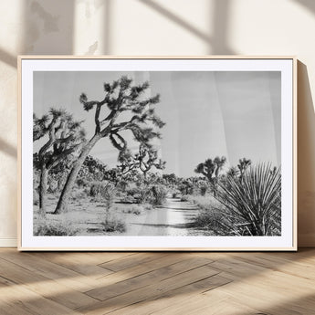 88164251-MGC-FP-36x24_Natural-Joshua Tree Wall Art Canvas Print, Framed Desert Path Art Picture Print, Monochrome Desert Perfect Minimalist Desert Decor Artwork
