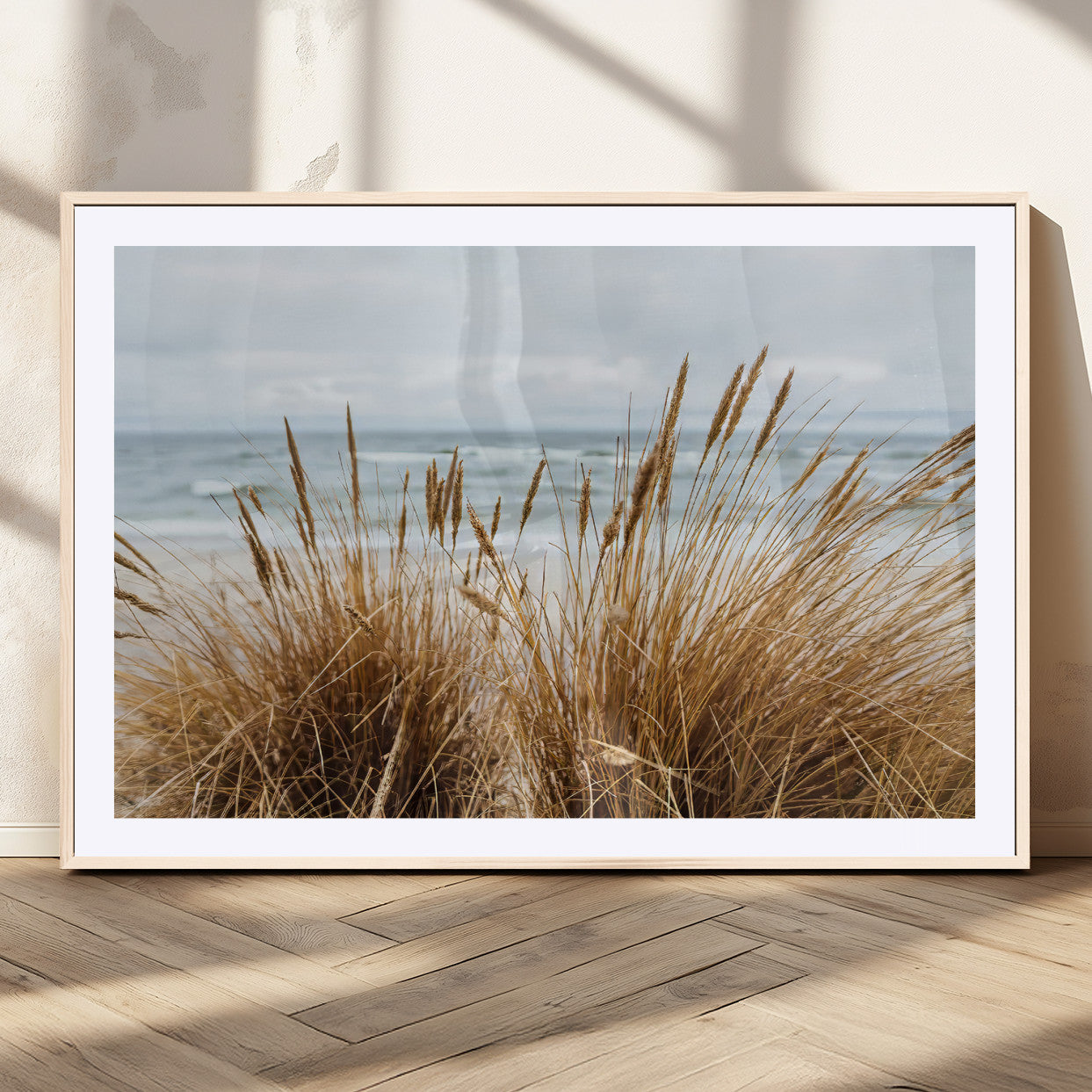 14270839-MGC-FP-36x24_Natural-Beach Grass Wall Art Canvas Print, Framed Coastal Dunes Art Picture Print, Dune Grass Perfect Coastal Minimalist Decor Artwork
