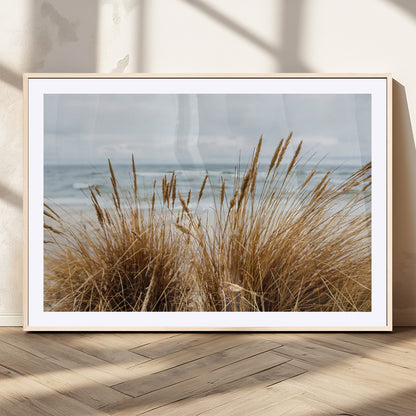 14270839-MGC-FP-36x24_Natural-Beach Grass Wall Art Canvas Print, Framed Coastal Dunes Art Picture Print, Dune Grass Perfect Coastal Minimalist Decor Artwork