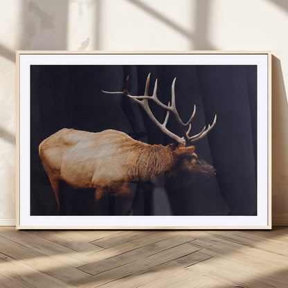 91871131-MGV-CV-36X24-Rustic Elk Art Wall Art Canvas Print, Framed Moody Wildlife Decor Art Picture Print, Western Animal Print Perfect Western Lodge