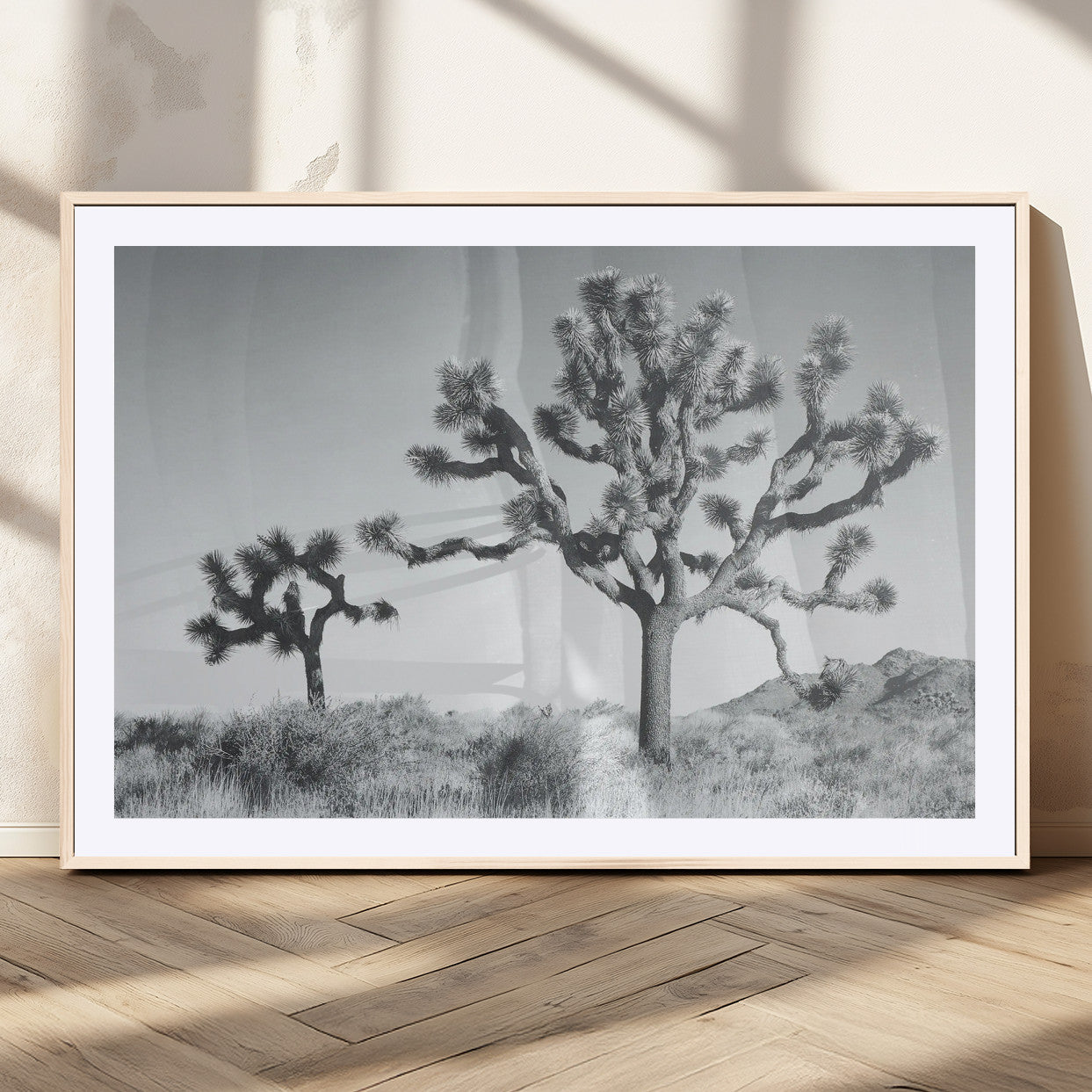 29996209-MGV-CV-36X24-Joshua Tree Art Wall Art Canvas Print, Framed Black White Landscape Art Picture Print, Desert Tree Decor Perfect Southwestern Boho