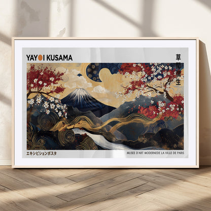 66243961-MGV-CV-36X24-Mount Fuji Japanese Wall Art – Golden Abstract Landscape Canvas Print, Cherry Blossom Painting, Modern Oriental Zen Home Decor