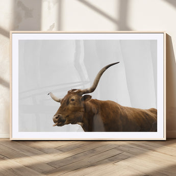 62566114-MGC-FP-36x24_Natural-Longhorn Cow Art Wall Art Canvas Print, Framed Rustic Animal Decor Art Picture Print, Texas Bull Photo Perfect Rustic Farmhouse