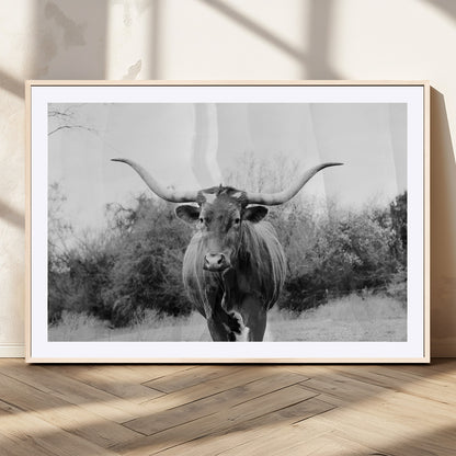 97280319-MGC-FP-36x24_Natural-Longhorn Photography Wall Art Canvas Print, Framed Western Cow Decor Art Picture Print, Texas Ranch Style Perfect Rustic Farmhouse