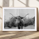 97280319-MGV-CV-36X24-Longhorn Photography Wall Art Canvas Print, Framed Western Cow Decor Art Picture Print, Texas Ranch Style Perfect Rustic Farmhouse