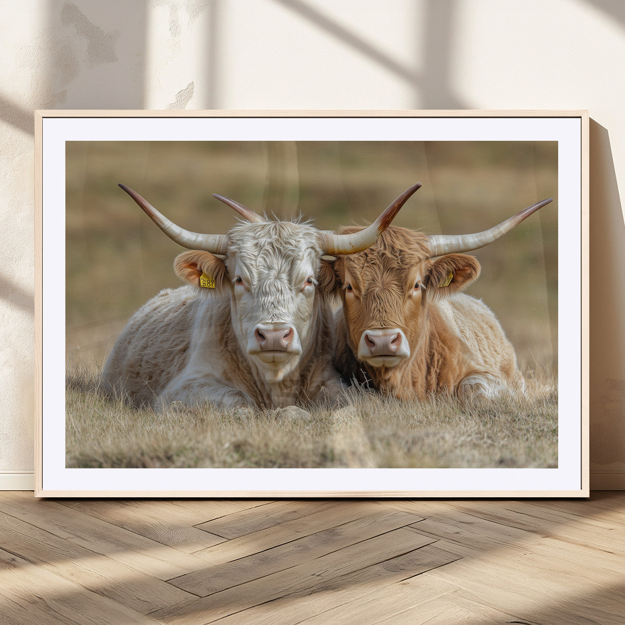 53388593-MGC-FP-36x24_Natural-Cow Photography Wall Art Canvas Print, Framed Rustic Animal Decor Art Picture Print, Texas Cow Pair Perfect Western Farmhouse