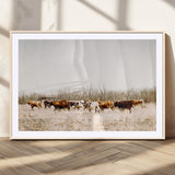 12454132-MGV-CV-36X24-Cow Herd Photography Wall Art Canvas Print, Framed Rustic Farmhouse Decor Art Picture Print, Western Ranch Style Perfect Rustic