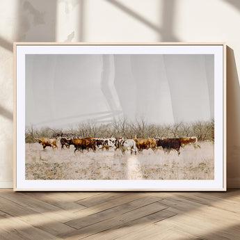 12454132-MGV-CV-36X24-Cow Herd Photography Wall Art Canvas Print, Framed Rustic Farmhouse Decor Art Picture Print, Western Ranch Style Perfect Rustic