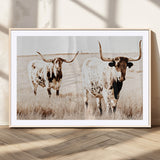 39672786-MGC-FP-36x24_Natural-Rustic Cow Scene Wall Art Canvas Print, Framed Farmhouse Style Cattle Art Picture Print, Prairie Animal Duo Perfect Rustic Western
