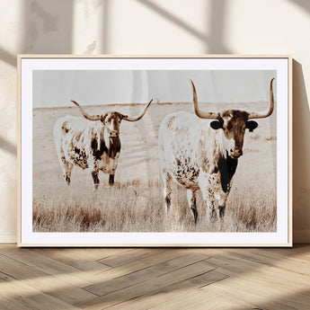 39672786-MGV-CV-36X24-Rustic Cow Scene Wall Art Canvas Print, Framed Farmhouse Style Cattle Art Picture Print, Prairie Animal Duo Perfect Rustic Western