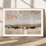 43704663-MGC-FP-36x24_Natural-Country Cow Herd Wall Art Canvas Print, Framed Farmhouse Cattle Scene Art Picture Print, Rustic Ranch Decor Perfect Rustic