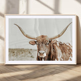 98924580-MGC-FP-36x24_Natural-Texas Longhorn Bull Wall Art Canvas Print, Framed Rustic Farmhouse Decor Art Picture Print, Western Animal Theme Perfect Rustic