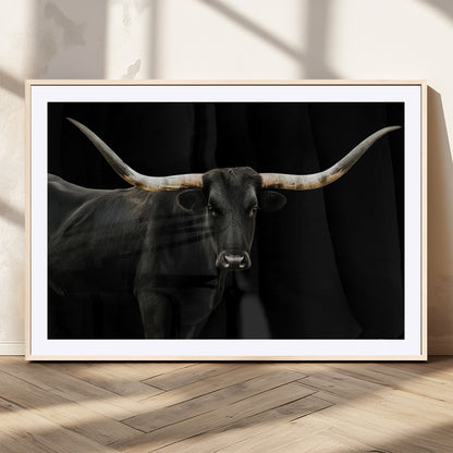 23572907-MGC-FP-36x24_Natural-Texas Longhorn Wall Art Canvas Print, Framed Rustic Western Decor Art Picture Print, Farmhouse Animal Perfect Modern Western