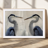 18230556-MGV-CV-36X24-Blue Heron Pair Wall Art Canvas Print, Framed Coastal Bird Theme Art Picture Print, Tranquil Wildlife Scene Perfect Coastal