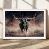71457818-MGV-CV-36X24-Longhorn Wall Art Wall Art Canvas Print, Framed Western Bull Canvas Art Picture Print, Rustic Cow Decor Perfect Western Dramatic