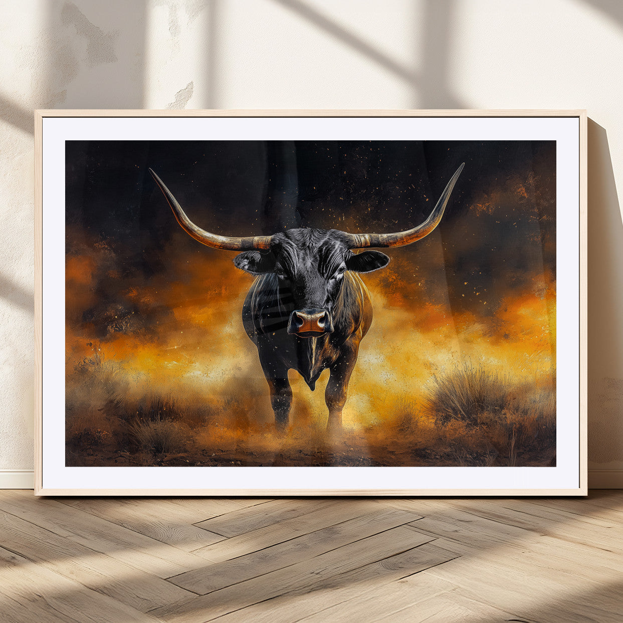 58293979-MGV-CV-36X24-Longhorn Canvas Wall Art Canvas Print, Framed Bold Bull Wall Art Art Picture Print, Western Animal Decor Perfect Western Dramatic