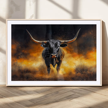 58293979-MGV-CV-36X24-Longhorn Canvas Wall Art Canvas Print, Framed Bold Bull Wall Art Art Picture Print, Western Animal Decor Perfect Western Dramatic