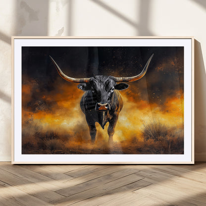 58293979-MGV-CV-36X24-Longhorn Canvas Wall Art Canvas Print, Framed Bold Bull Wall Art Art Picture Print, Western Animal Decor Perfect Western Dramatic
