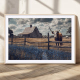 51092814-MGV-CV-36X24-Texas Longhorn Wall Art Wall Art Canvas Print, Framed Rustic Barn Canvas Art Picture Print, Farmhouse Cow Decor Perfect Rustic