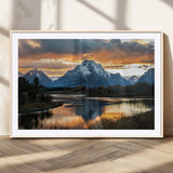 14130176-MGV-CV-36X24-Mountain Sunset Wall Art Canvas Print, Framed Alpine Wilderness Art Picture Print, Golden Hour Perfect Rustic Wilderness Decor
