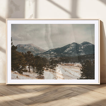 77311749-MGV-CV-36X24-Mountain Landscape Wall Art Canvas Print, Framed Snowy Peaks Art Picture Print, Alpine Aesthetic Perfect Rustic Winter Decor