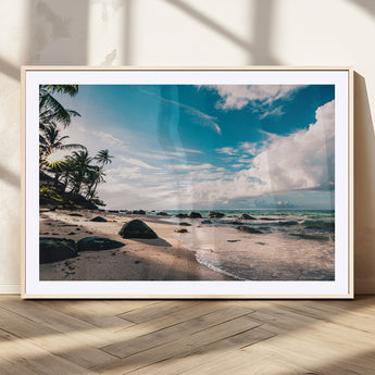 95301406-MGV-CV-36X24-Tropical Beach Wall Art Canvas Print, Framed Ocean Waves Art Picture Print, Relazxing Seascape Perfect Tropical Coastal Decor