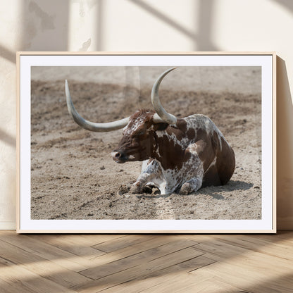 76549210-MGC-FP-36x24_Natural-Texas Longhorn Wall Art Canvas Print, Framed Country Living Art Picture Print, Farmhouse Aesthetic Perfect Western Rustic Decor