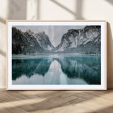 73098373-MGV-CV-36X24-Mountain Lake Wall Art Canvas Print, Framed Winter Wonderland Art Picture Print, Snowy Peaks Perfect Modern Nature Decor Artwork