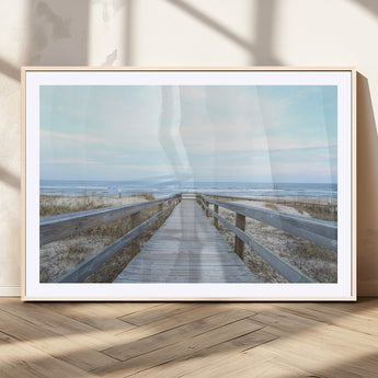 31602988-MGV-CV-36X24-Beach Boardwalk Wall Art Canvas Print, Framed Coastal Serenity Art Picture Print, Ocean View Perfect Coastal Minimalist Decor