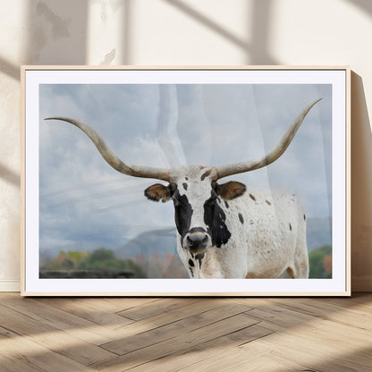 63592811-MGV-CV-36X24-Texas Longhorn Wall Art Canvas Print, Framed Western Rustic Art Picture Print, Farmhouse Decor Perfect Rustic Farmhouse Decor