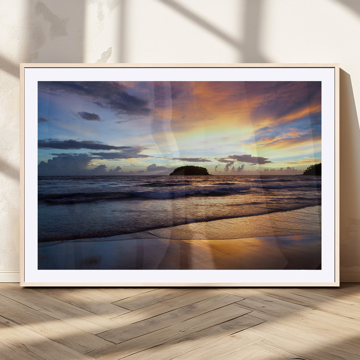 36714356-MGV-CV-36X24-Beach Sunset Wall Art Canvas Print, Framed Ocean Waves Art Picture Print, Tropical Seascape Perfect Coastal Serenity Decor Artwork