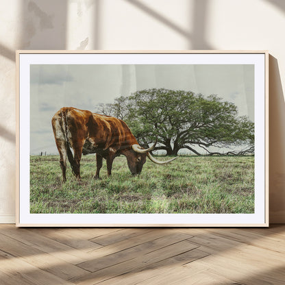 91866234-MGV-CV-36X24-Texas Longhorn Wall Art Canvas Print, Framed Rustic Ranch Art Picture Print, Western Cattle Perfect Rustic Farmhouse Decor Artwork