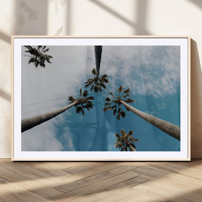 45236398-MGV-CV-36X24-Tropical Palm Trees Wall Art Canvas Print, Framed California Sky Art Picture Print, Minimalist Nature Perfect Coastal Minimalist