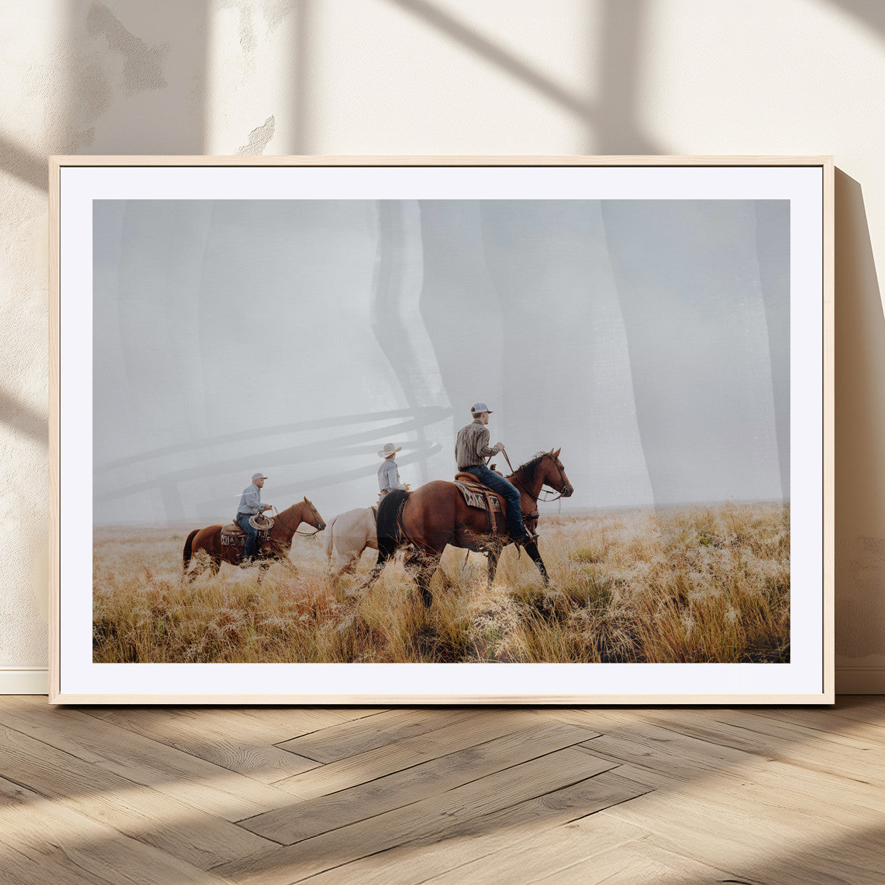 94723307-MGV-CV-36X24-Western Cowboys Wall Art Canvas Print, Framed Rustic Prairie Art Picture Print, Horseback Riding Perfect Rustic Western Decor