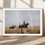 94723307-MGV-CV-36X24-Western Cowboys Wall Art Canvas Print, Framed Rustic Prairie Art Picture Print, Horseback Riding Perfect Rustic Western Decor
