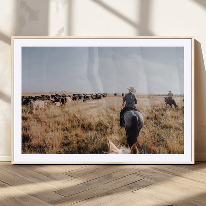 22431577-MGV-CV-36X24-Western Wall Art Wall Art Canvas Print, Framed Cowboy Canvas Art Picture Print, Cattle Drive Scene Perfect Rustic Western Decor
