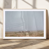 14761944-MGV-CV-36X24-Foggy Plains Wall Art Canvas Print, Framed Horseback Riders Art Picture Print, Rustic Western Perfect Rustic Western Decor Artwork