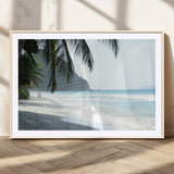 18311030-MGV-CV-36X24-Tropical Beach Wall Art Canvas Print, Framed Serene Ocean Art Picture Print, Palm Tree Shadows Perfect Tropical Coastal Decor