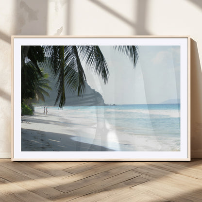 18311030-MGV-CV-36X24-Tropical Beach Wall Art Canvas Print, Framed Serene Ocean Art Picture Print, Palm Tree Shadows Perfect Tropical Coastal Decor