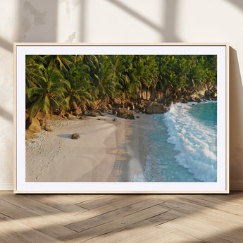 82312665-MGV-CV-36X24-Tropical Beach Wall Art Canvas Print, Framed Ocean Waves Art Picture Print, Palm Trees Perfect Coastal Minimalist Decor Artwork