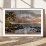 55108220-MGV-CV-36X24-Tropical Beach Wall Art Canvas Print, Framed Hawaiian Sunset Art Picture Print, Ocean Waves Perfect Coastal Tropical Decor Artwork