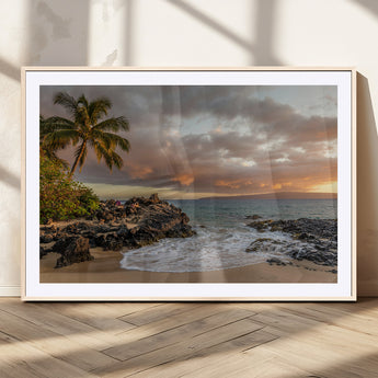 55108220-MGV-CV-36X24-Tropical Beach Wall Art Canvas Print, Framed Hawaiian Sunset Art Picture Print, Ocean Waves Perfect Coastal Tropical Decor Artwork