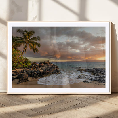 55108220-MGV-CV-36X24-Tropical Beach Wall Art Canvas Print, Framed Hawaiian Sunset Art Picture Print, Ocean Waves Perfect Coastal Tropical Decor Artwork