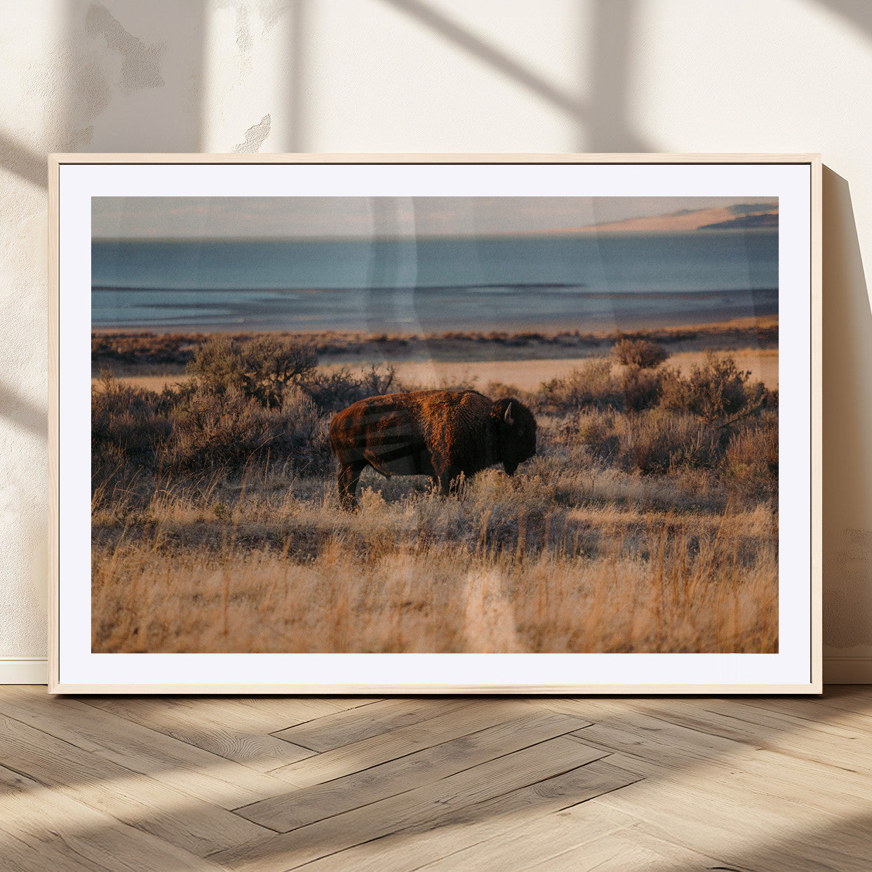 39509187-MGV-CV-36X24-Western Wildlife Wall Art Canvas Print, Framed Bison Art Picture Print, Golden Hour Perfect Western Rustic Decor Artwork