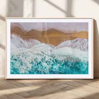26870666-MGV-CV-36X24-Aerial Beach Wall Art Canvas Print, Framed Ocean Waves Art Picture Print, Coastal Landscape Perfect Coastal Minimalist Decor